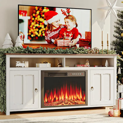 Fireplace TV Stand with 23''Fireplace, Wooden Modern Entertainment Center, Media TV Console
