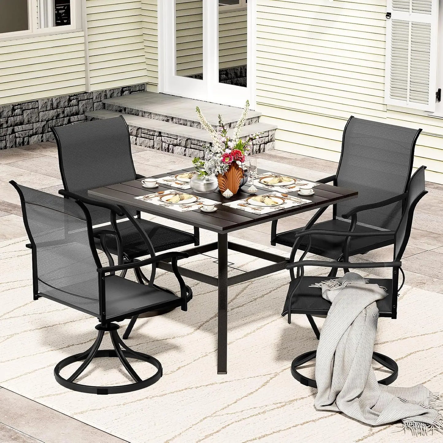 5 Piece,  4 Swivel Dining Chairs & 1 Large Dining Table ,Bistro Furniture Set