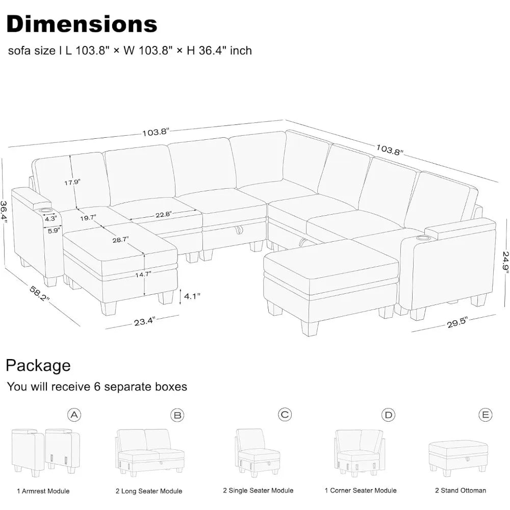 Sectional Sofa Couch with Storage U Shape Convertible Corner Couches, White