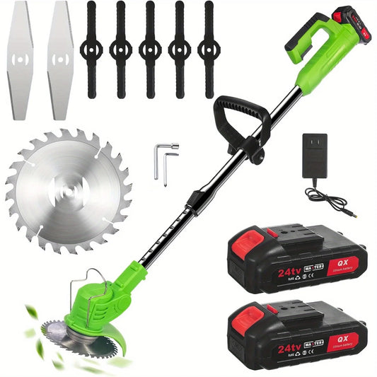 Weed Wacker Battery Operated, 600W Trimmer 51" Height Adjustable Brush Cutter with 8 Blades and 2 * 24V Batteries
