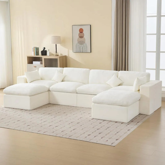 155''Cloud Boneless Sectional Couch, Sofa Deep Seat with 2 Ottomans, Oversized Upholstered, Convertible