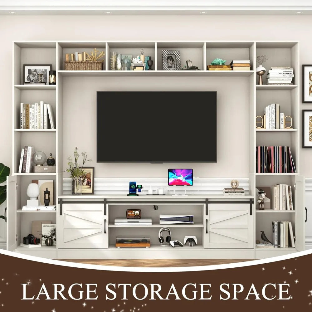103" Wall Unit TV Stand with Storage for TVs up to 80" Large Farmhouse Wall Unit Entertainment Center w/Sliding Barn Door Cabinet