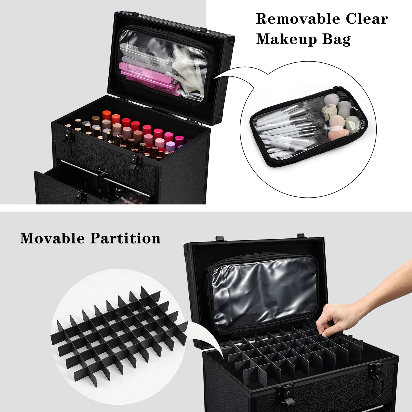 Cosmetology Case On Wheels Rolling Makeup Case Cart Professional Makeup Briefcase With Wheels For Cosmetics & Tattoo & Salon