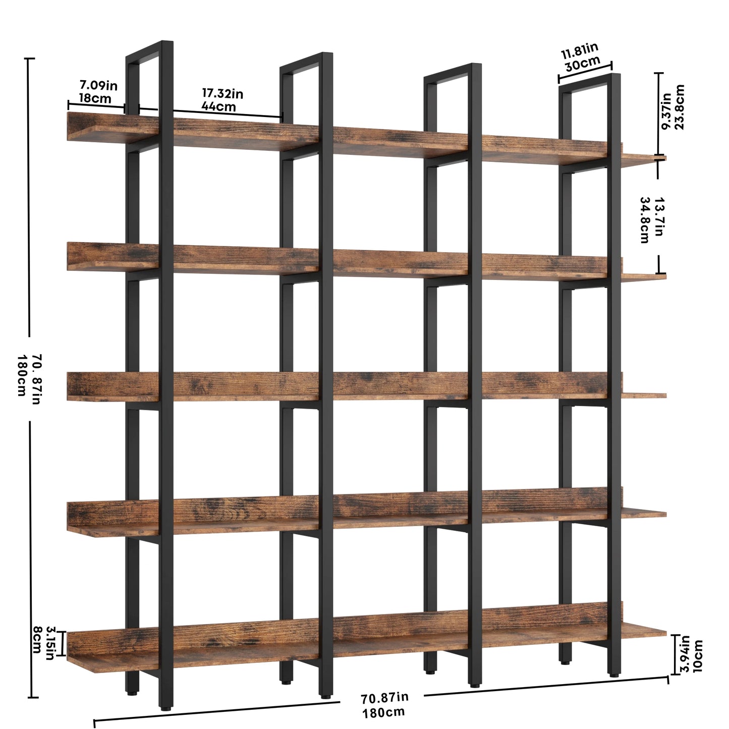 Bookcase and Bookshelves Triple Wide 6-Tiers Large Open Shelves