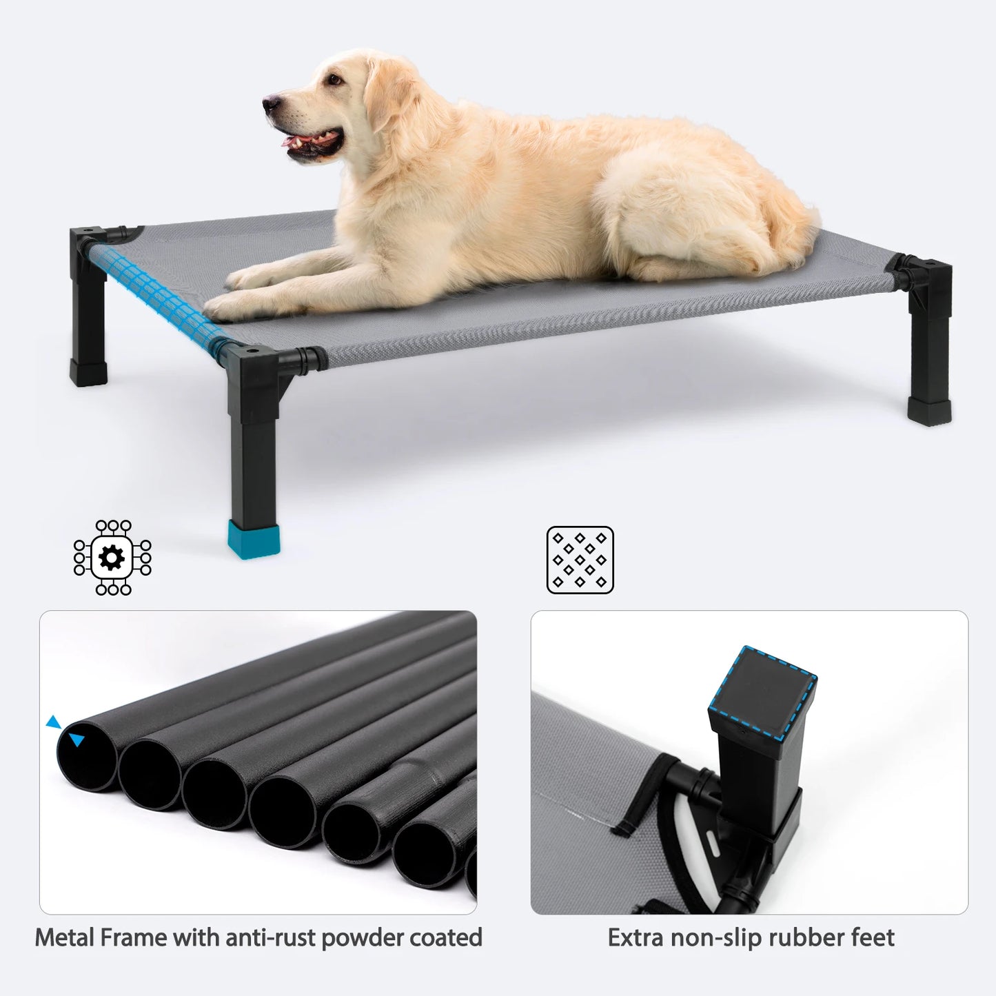 Elevated, Cooling Raised Pet Cot with Chew Proof Washable Breathable Mesh and Metal Frame, Portable