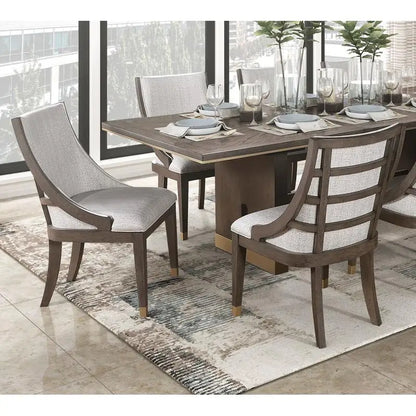 9-Piece Dining Set with Extension Table and 8 Armchairs, Upholstered Kitchen Furniture with Gold Tipping.
