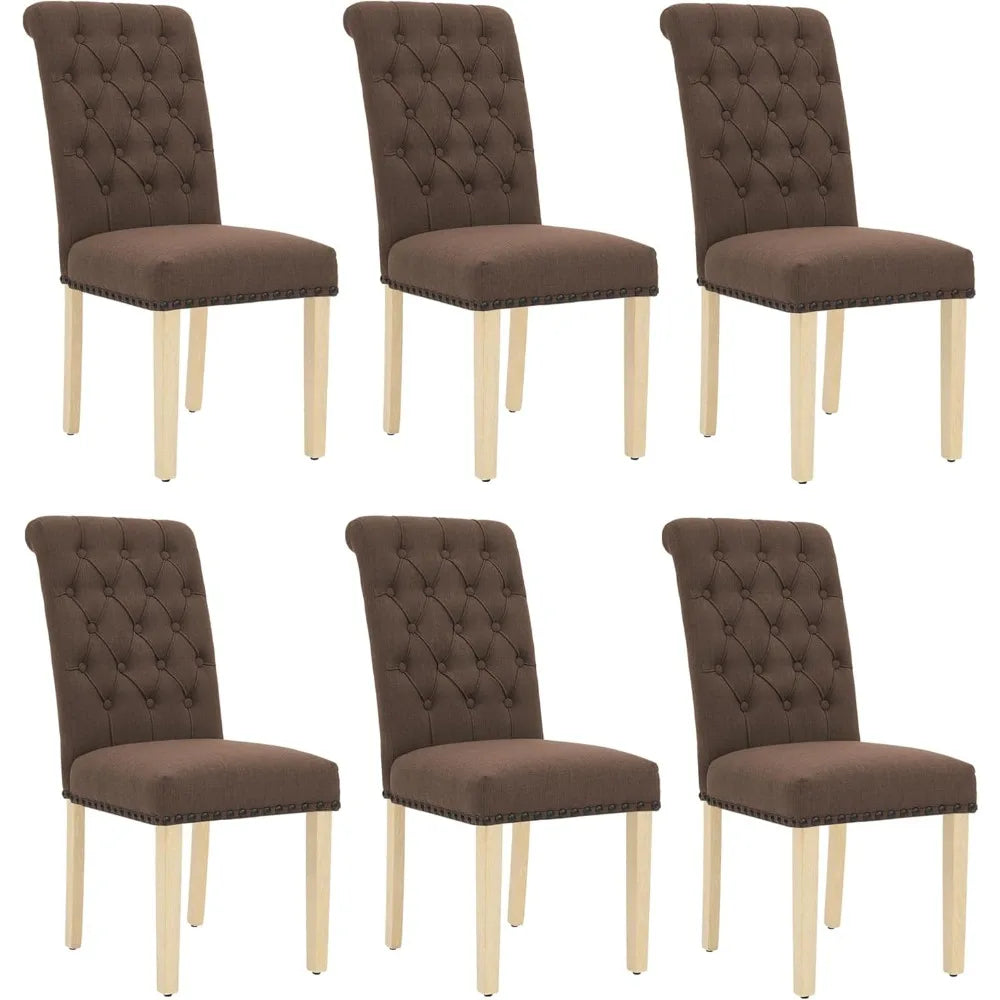 Fabric Dining Chairs Set of 6, Upholstered Dining Room Chair with Wooden Legs, Armless