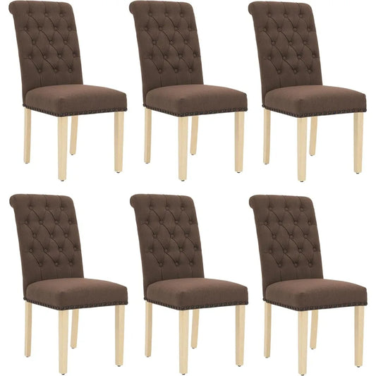 Fabric Dining Chairs Set of 6, Upholstered Dining Room Chair with Wooden Legs, Armless